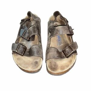 Birkenstock Milano Soft Footbed Brown Leather Sandals Mens 10 EU 43